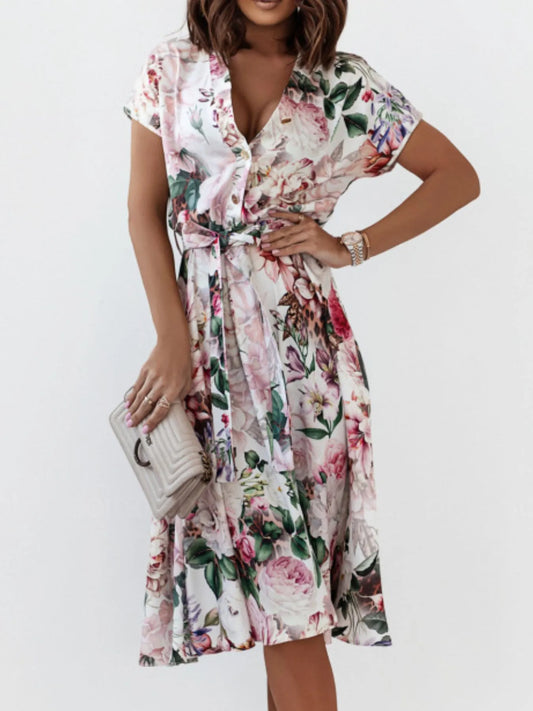 CD | Rochie midi cu mânecă scurtă din flori