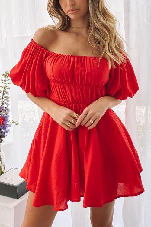 CD | Rochie mini fără umeri cu mâneci bufante