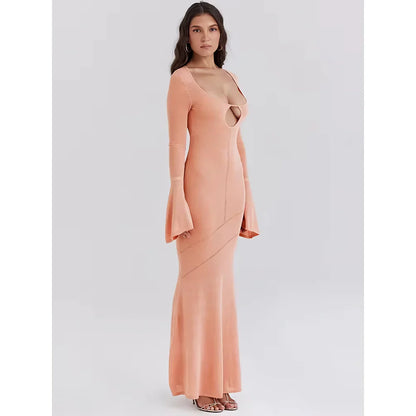 CD | Orange Rochie maxi tricotată cu mâneci evazate