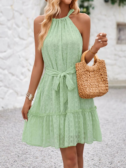 CD | Rochie mini cami fără mâneci cu volane legate