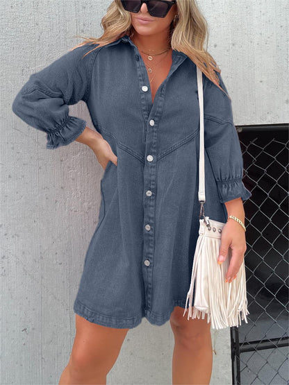 CD | Rochie midi chic din denim cu guler coborât