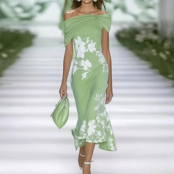 CD | Rochie midi pentru femei - fără umeri - montată - imprimeu floral - amestec respirabil