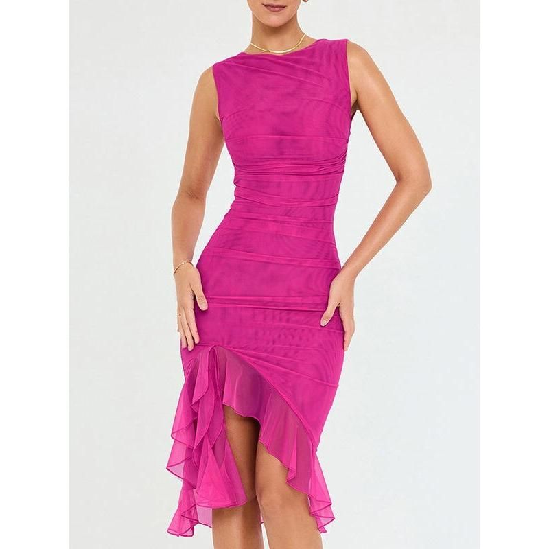 CD | Rochie midi elegantă fără spate cu volane