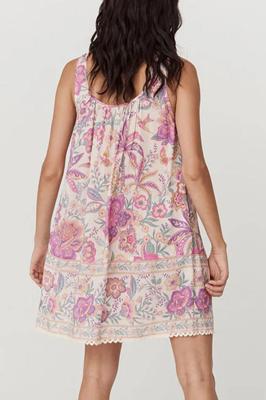 CD | Multicolor Floral Tie Neck Rochie mini fără mâneci