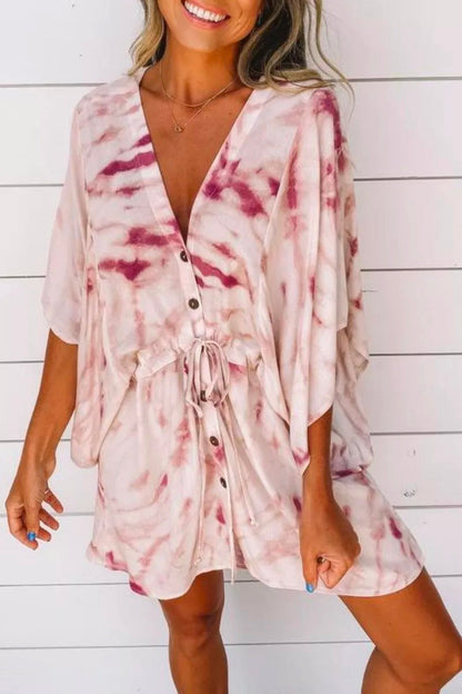 CD | V-neck tie-dye rochie mini violet