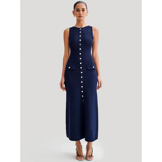 CD | Rochie maxi elegantă fără mâneci cu nasturi pentru femei