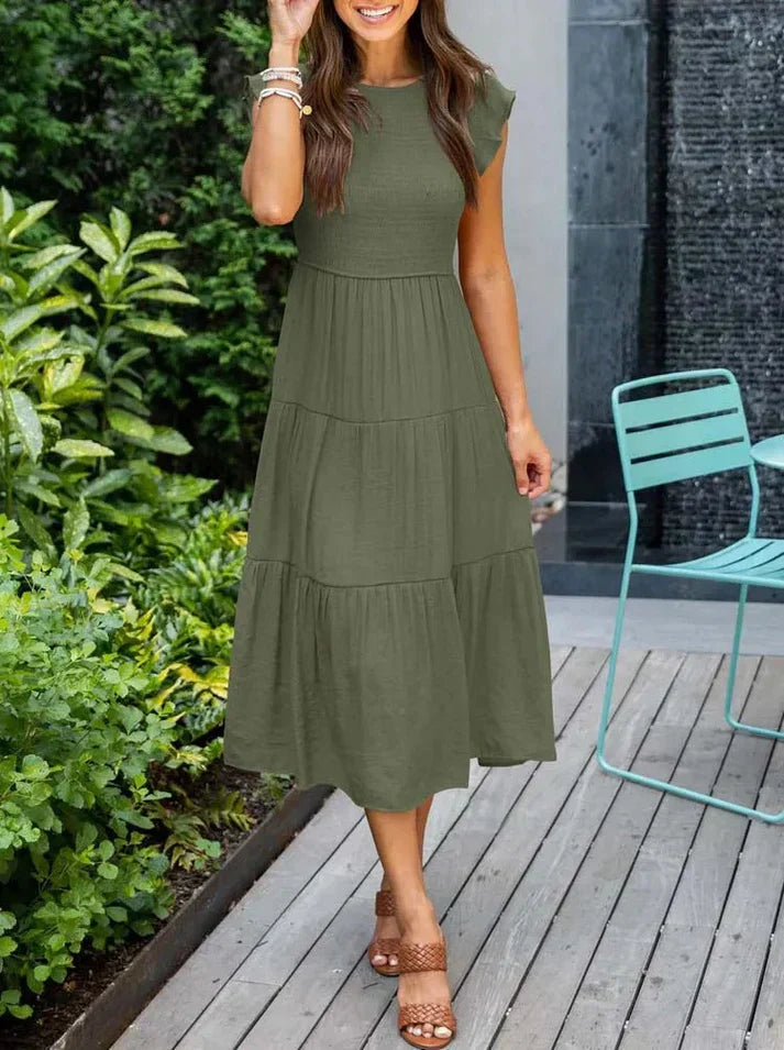 CD | Rochie midi plisată A-line cu mâneci zburătoare pentru femei