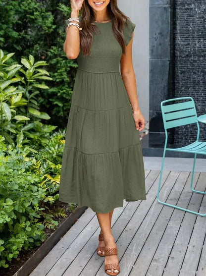 CD | Rochie midi plisată A-line cu mâneci zburătoare pentru femei