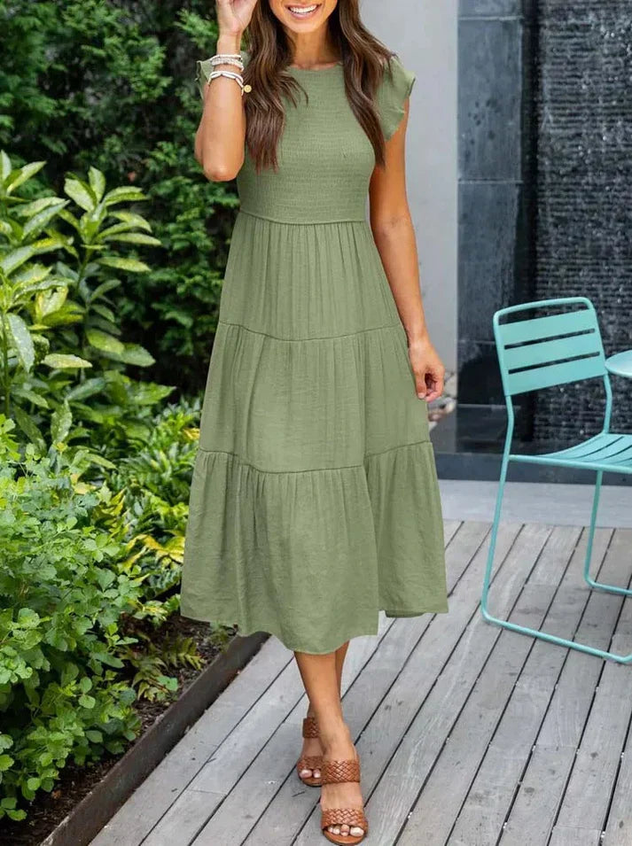 CD | Rochie midi plisată A-line cu mâneci zburătoare pentru femei
