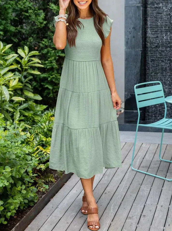 CD | Rochie midi plisată A-line cu mâneci zburătoare pentru femei