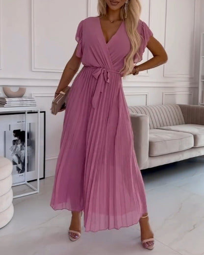CD | Rochie elegantă roz plisată cu talie