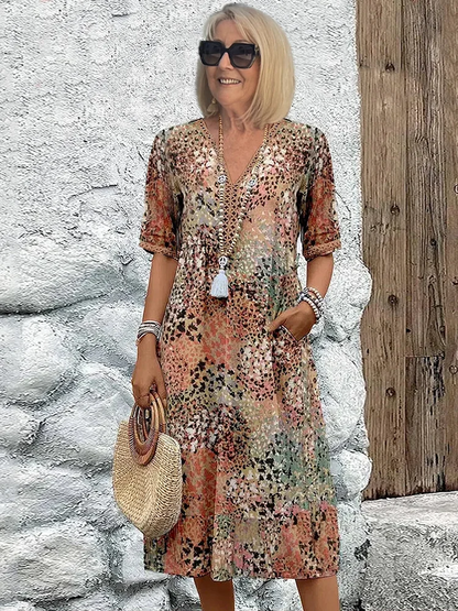 CD | Rochie midi vibrantă cu buzunare pentru femei