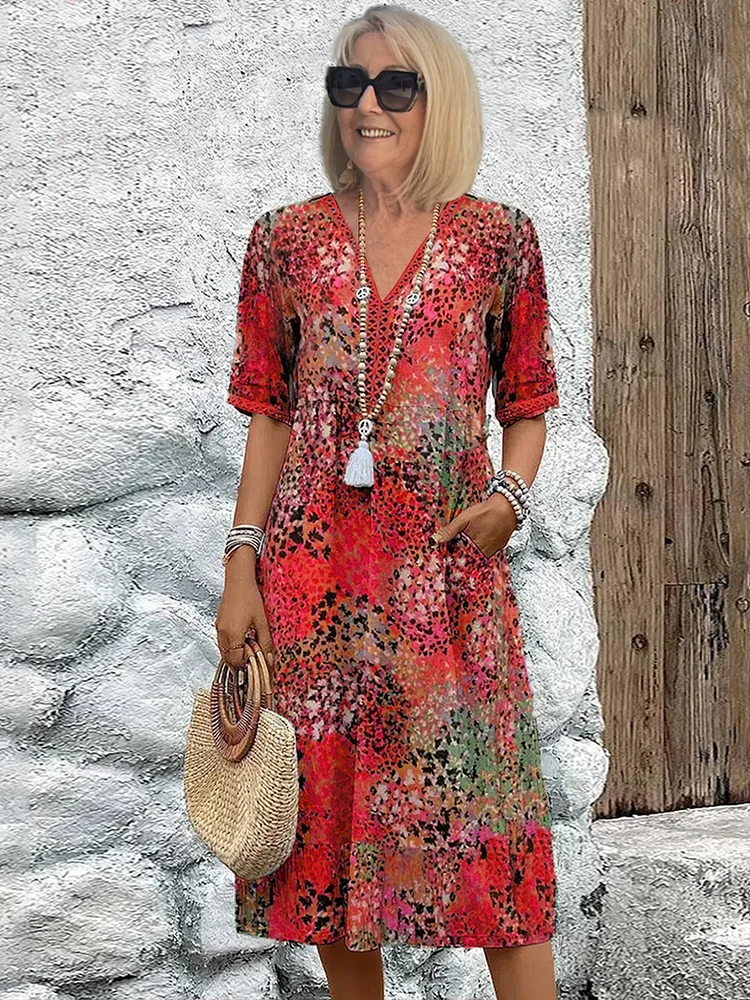 CD | Rochie midi vibrantă cu buzunare pentru femei