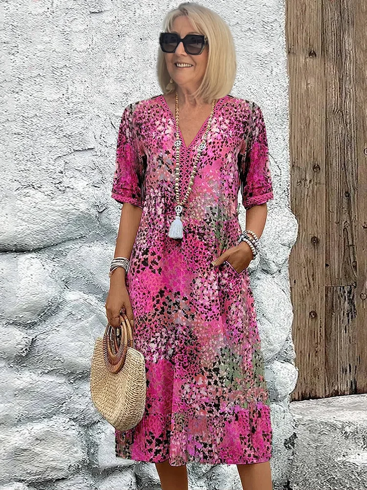 CD | Rochie midi vibrantă cu buzunare pentru femei