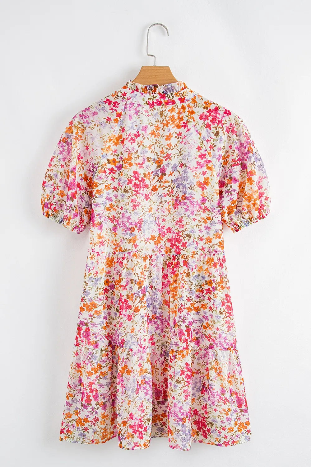 CD | Rochie mini floral cu mâneci bufante crestate