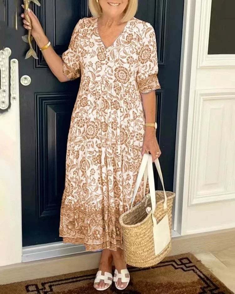 CD | Elegant V-Neck Boho florale rochie lungă