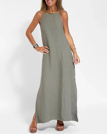 CD | Casual rochie fără mâneci spaghete cu fantă laterală rochie maxi