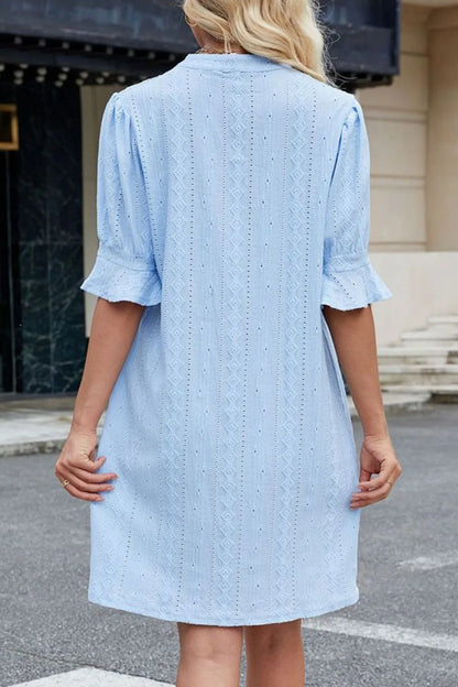 CD | Jacquard textură Mini rochie evazată cu mâneci scurte și decolteu crestat