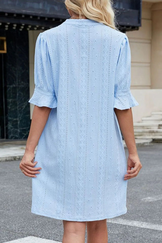 CD | Jacquard textură Mini rochie evazată cu mâneci scurte și decolteu crestat