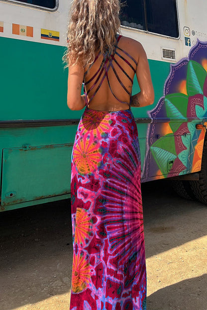 CD | La Bamba rochie maxi stretch cu imprimare tie-dye lace-up pe spate