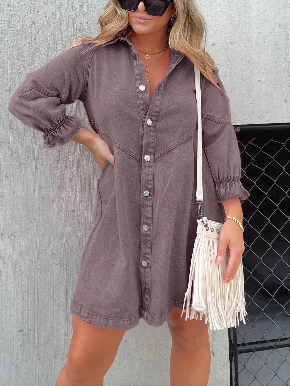 CD | Rochie midi chic din denim cu guler coborât