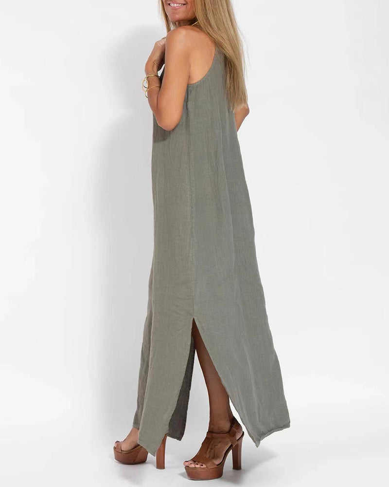 CD | Casual rochie fără mâneci spaghete cu fantă laterală rochie maxi