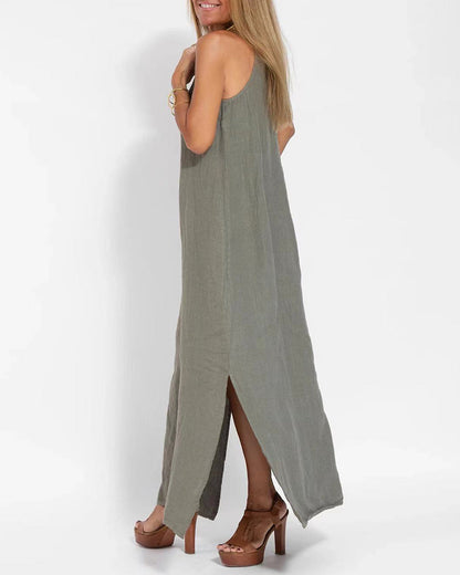CD | Casual rochie fără mâneci spaghete cu fantă laterală rochie maxi