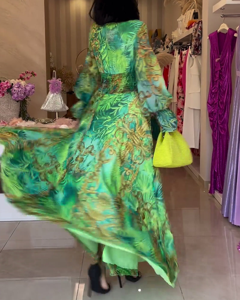 CD | Rochie lungă elegantă cu model imprimat și talie imperiu