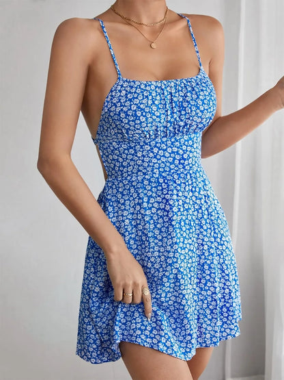 CD | Floral Print Spaghetti Strap Vara Mini Rochie