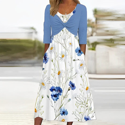 CD | - Rochie florală albastră elegantă