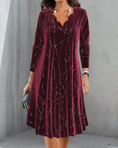 CD | Rochie elegantă cu mânecă lungă, cu accente strălucitoare