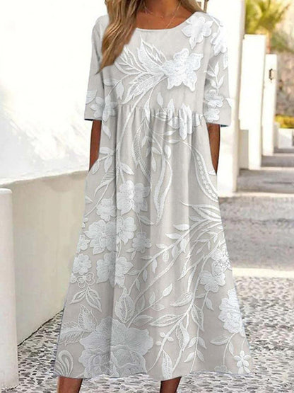 CD | Rochie lungă florală atemporală cu mâneci 3/4