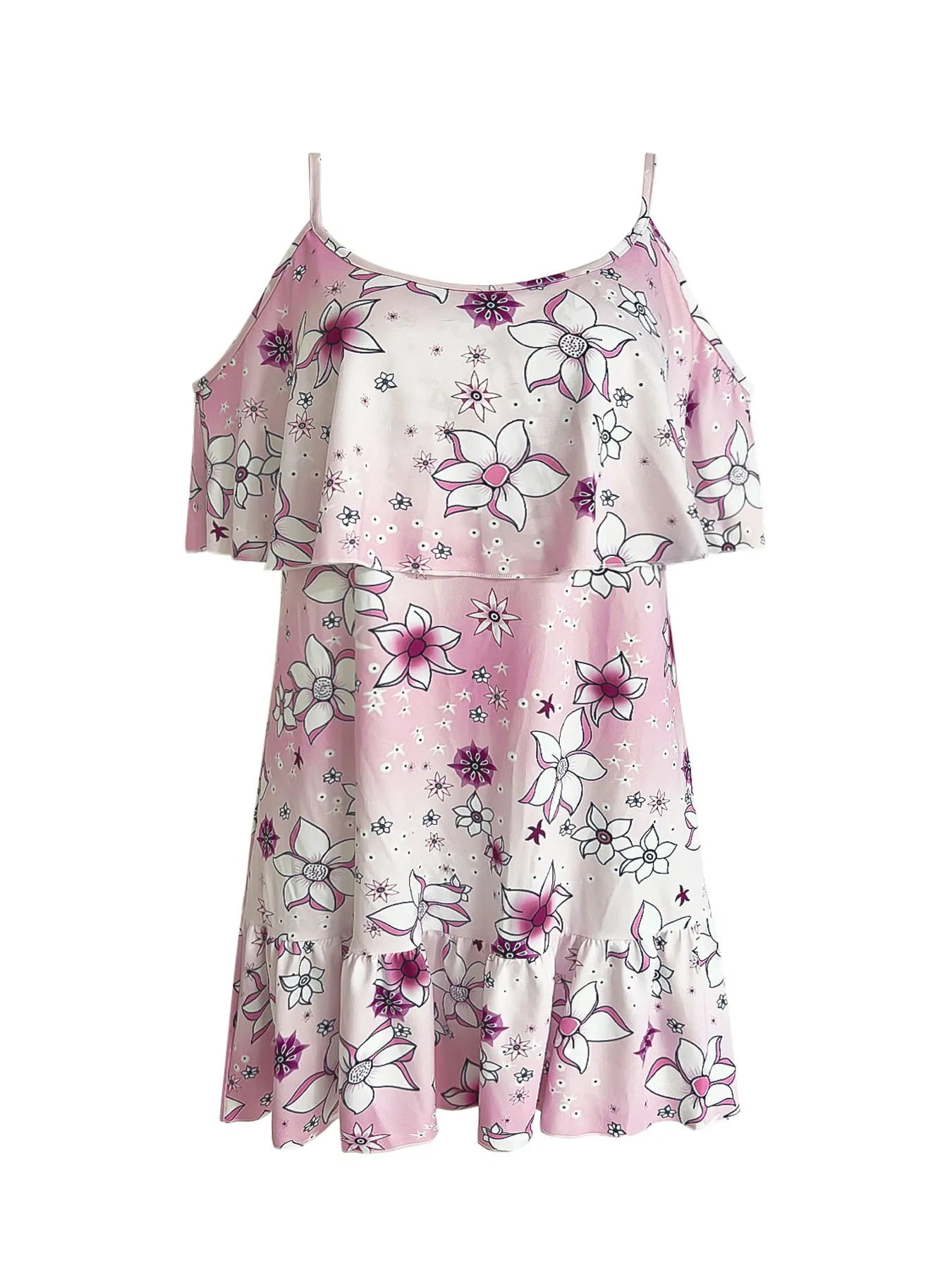 CD | Floral Cold Shoulder Ruffle Mini Rochie