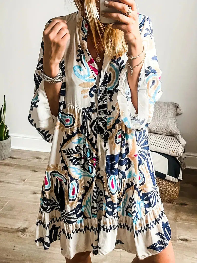 CD | Rochie mini cu mânecă lungă imprimată Unique