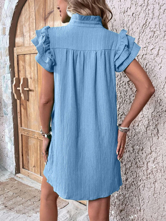 CD | Rochie mini cu volane și mâneci crestate
