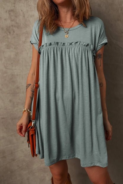 CD | Ruffled Gathered cusătură rotund gât rochie tricou