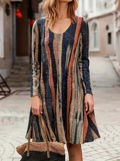 CD | Full Size Rochie mini cu mânecă lungă cu dungi contrastante