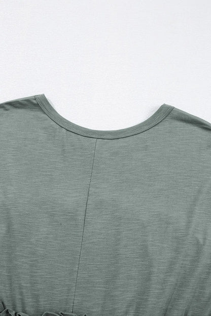 CD | Ruffled Gathered cusătură rotund gât rochie tricou