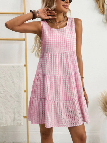 CD | Rochie mini fără mâneci cu decolteu rotund în carouri