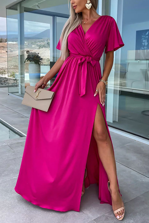 CD | Call Me Confident Glitter Fabric Belted Slit Maxi Dress