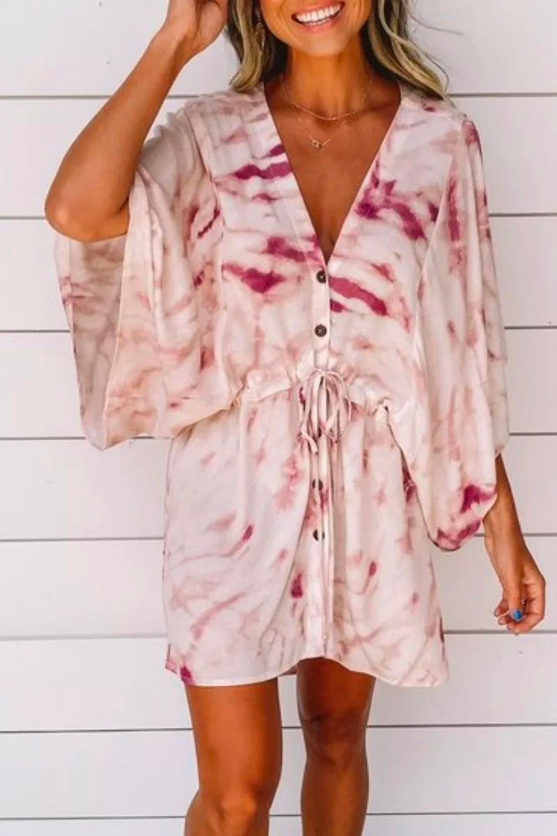 CD | V-neck tie-dye rochie mini violet
