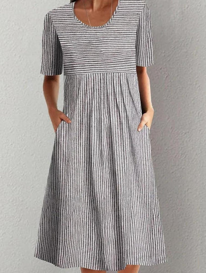 CD | Rochie midi cu dungi gri cu mâneci scurte