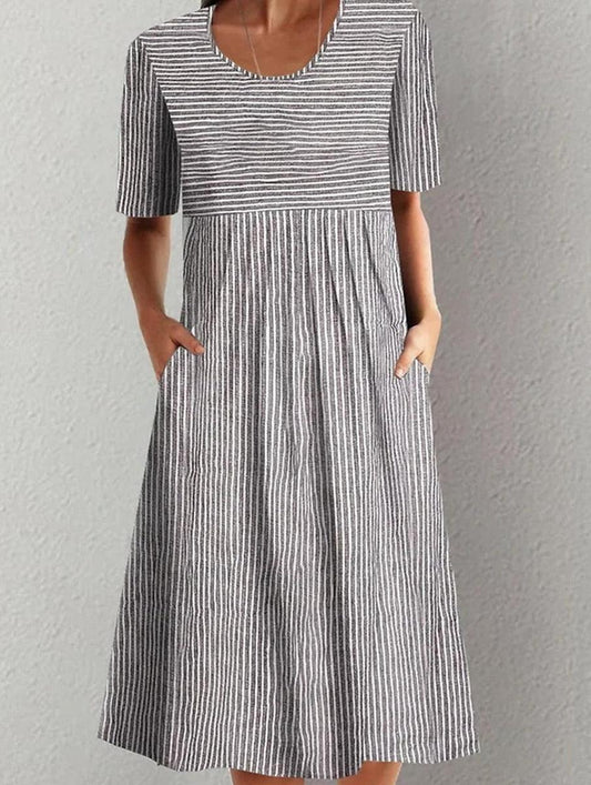 CD | Rochie midi cu dungi gri cu mâneci scurte