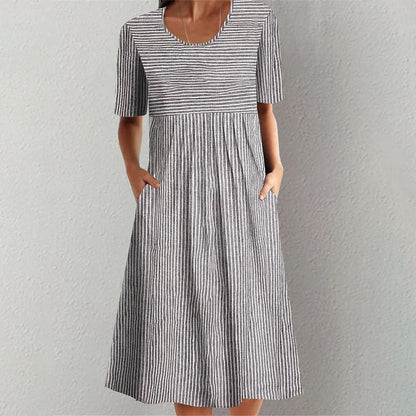 CD | Rochie midi cu dungi gri cu mâneci scurte