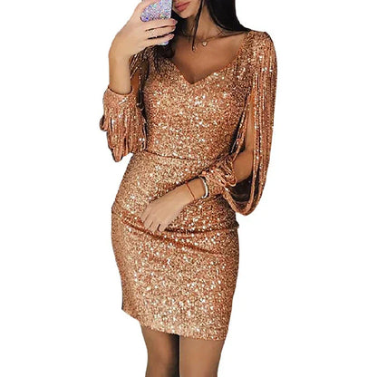 CD | Rochie midi cu paiete pentru femei - Rochie de seară elegantă și plină de farmec