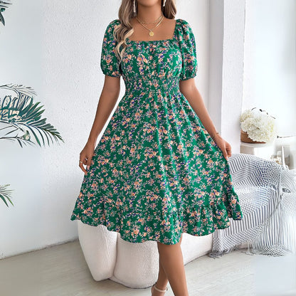 CD | Rochie midi florală elegantă cu mâneci bufante