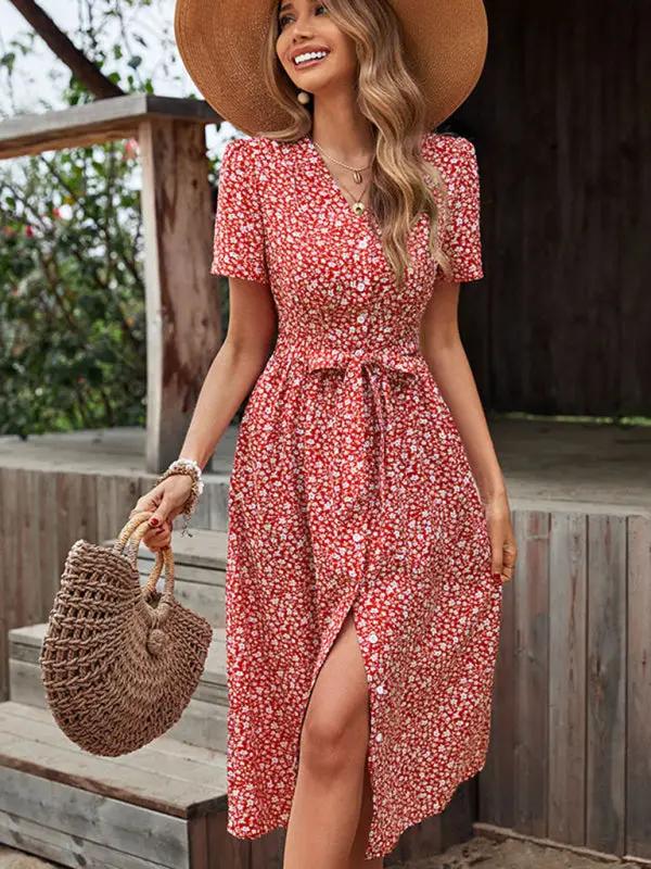 CD | Rochie midi cu model floral și aspect înfășurat