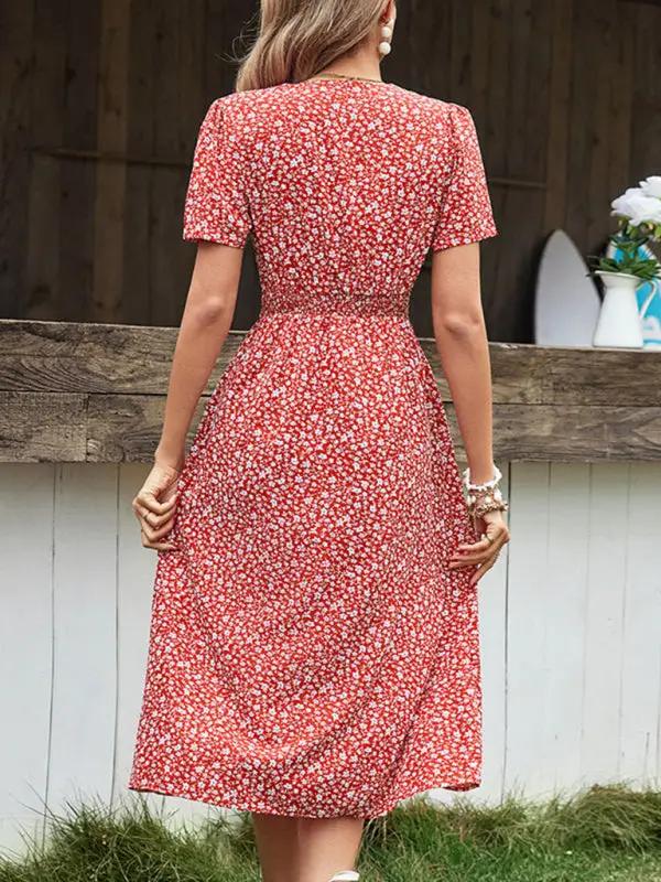 CD | Rochie midi cu model floral și aspect înfășurat