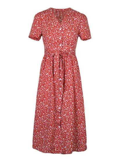 CD | Rochie midi cu model floral și aspect înfășurat