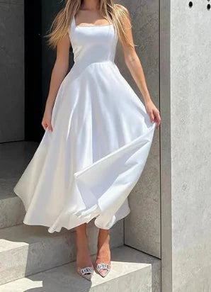 CD | Rochie midi elegantă cu bretele și fustă evazată pentru seară